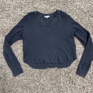 LA Made Deep Blue Long Sleeve V-Neck Top